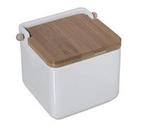 Vily's House Salero Cocina Cerámica Tapa madera Blanco, 12x12x11 cm