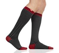 VIM & VIGR 30-40 mmHg Calcetines de compresión de grado médico para mujeres y hombres (negro y gris Little Stripe nailon, pequeño/mediano ancho)