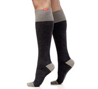 VIM & VIGR - Calcetines de compresión de algodón 15-20 mmHg para mujeres y hombres (gris jaspeado y gris oscuro, talla pequeña/mediana pantorrilla ancha)