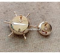 Vimal Nautical Ship Wheel and Anchor - Cenicero de latón, colección decorativa marítima, acabado dorado