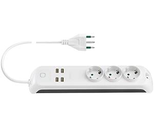 Vimar 00447.CC.B - Regleta inteligente con WiFi, compatible con Alexa y Google Home, 3 salidas Schuko, 4 USB A, enchufe 16 A, control por voz o remoto con App View
