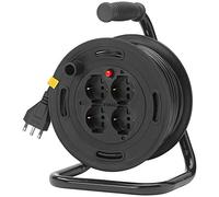Vimar 0P32730 Enrollacables Metros, con 4 Tomas universales a estándar Italiano Sicury, Enchufe 16 A (Grande) y disyuntor térmico de protección, Negro, 15 m