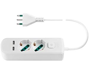 Vimar 0R00625.CC.B Enchufe múltiple con Interruptor y Cable de 1,5 m, 2 Salidas SICURY Universal estándar Italiano, 2 Salidas USB A, Enchufe estándar Italiano, Blanco