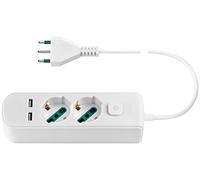 Vimar 0R00625.CC.B Regleta con Interruptor y Cable de 1,5 m, 2 Salidas SICURY Universal y Enchufe estándar Italiano, 2 Salidas USB A, Blanco
