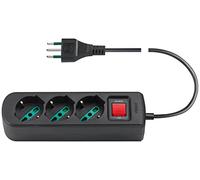 Vimar 0R00637.CC Enchufe múltiple con Interruptor automático de protección y Cable de 1,5 m, 3 Salidas SICURY Universal estándar Italiano, Enchufe 10 A estándar Italiano, Negro