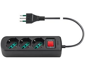Vimar 0R00637.CC Enchufe múltiple con Interruptor automático de protección y Cable de 1,5 m, 3 Salidas SICURY Universal estándar Italiano, Enchufe 10 A estándar Italiano, Negro