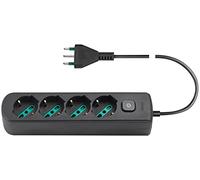 Vimar 0R00641.CC Regleta con Interruptor y Cable de 1,5 m, 4 Salidas SICURY Universal estándar Italiano, Enchufe Italiano estándar, 16 A estándar Italiano, Negro