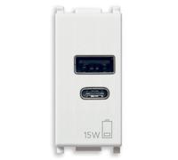 Vimar 14292.AC.15 Plana Fuente de alimentación USB 15W 3A 5V para dispositivos electrónicos, salidas USB A y USB C