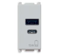 Vimar 14292.AC.15.SL Plana Fuente de alimentación USB 15W 3A 5V para dispositivos electrónicos, salidas USB A y USB C