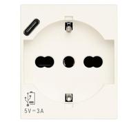 VIMAR 30210.USBB Línea Toma SICURY Universal Estándar Italiano P40 y toma de alimentación USB tipo C, blanco, 2 módulos