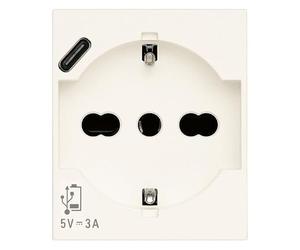 VIMAR 30210.USBB Línea Toma SICURY Universal Estándar Italiano P40 y toma de alimentación USB tipo C, blanco, 2 módulos