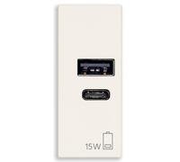 Vimar 30292.AC15B Línea Alimentador USB 15W 3A 5V para dispositivos electrónicos, salidas USB A y USB C
