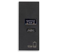 Vimar 30292.AC15G Linea Alimentador USB 15W 3A 5V para dispositivos electrónicos, salidas USB A y USB C