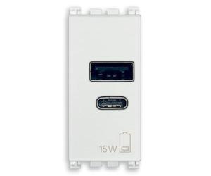 Vimar Arké 19292.AC.15.B Fuente de alimentación USB 15W 3A 5V para dispositivos electrónicos, salidas USB A y USB C