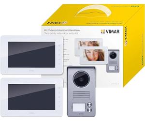 Vimar K40911 Kit videoportero contenido: 2 videoporteros con teclado capacitivo LCD 7 in, placa de entrada audio/vídeo de 2 pulsadores, 2 alimentadores con clavijas intercambiables, bianco/grigio