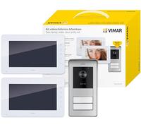 Vimar K42911 Kit de videoportero de superficie con 2 videoporteros, teclado capacitivo, placa audio/vídeo RFID, 2 pulsadores, 2 alimentadores con clavijas intercambiables, distribuidor bus