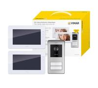 Vimar K42911 Kit de videoportero de superficie con 2 videoporteros, teclado capacitivo, placa audio/vídeo RFID, 2 pulsadores, 2 alimentadores con clavijas intercambiables, distribuidor bus