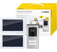 Vimar K42936 Kit de videoportero con 2 videoporteros manos libres con pantalla táctil, placa audio/vídeo con lector RFID, alimentadores, distribuidor bus, soportes para montaje de superficie