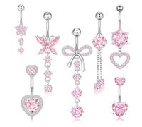 Vimmvid Juego de 7 piercings para ombligo, piercing para el ombligo, diseño de mariposa y corazón, acero quirúrgico rosa, para mujeres, A Größe, Síntesis, Síntesis