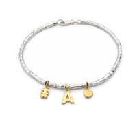 ViMon Pulsera personalizada con mini granos de plata 925 con colgantes de hijos e iniciales - Regalo para madre, día de la madre, cumpleaños - Hecho a mano en Italia