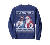 Vimos Ese suéter Feo de Navidad de Jesús y Santa Sudadera, Unisex para Adultos, Azul Marino, M