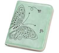VIMUTI Cartera pequeña con cremallera y bloqueo RFID para mujer, delgada de cuero vegano, tarjetero plegable, bolsillo para monedas, monedero para mujer con ventana de identificación, A4-verde