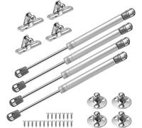 Vinabo 4 muelles de gas de 100 N, pistones de gas para puertas, conector para muebles, bisagra de armario, amortiguador de bisagra para gabinetes de cocina, plateado/negro (Paquete de 5)