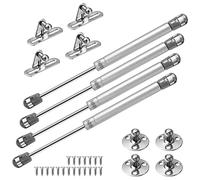 Vinabo 4 muelles de gas de 100 N, pistones de gas para puertas, conector para muebles, bisagra de armario, amortiguador de bisagra para gabinetes de cocina, plateado/negro