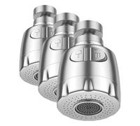 Vinabo Aireador para grifo, 360 °, giratorio, fregadero, de ahorro hídrico, con filtro regulador de cabezal y boquilla para cocina baño, 2 modos, Plata (Paquete de 3)