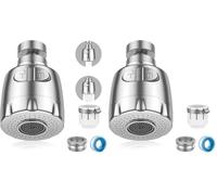 Vinabo Aireador para grifo, 360 °, giratorio, fregadero, de ahorro hídrico, con filtro regulador de cabezal y boquilla para cocina baño, 2 modos, Plata (Paquete de 2)