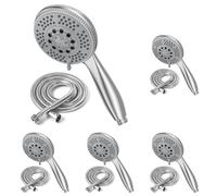 Vinabo Alcachofa de ducha + 1,5 m flexible de ducha de acero tubo, 5 funciones de chorro, ducha multifunción de alta presión, ABS cromado, rociador de ducha antical, alcachofa con boquilla, Plata