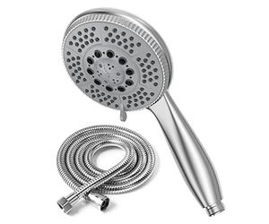 Vinabo Alcachofa de ducha + 1,5 m flexible de ducha de acero tubo, 5 funciones de chorro, ducha multifunción de alta presión, ABS cromado, rociador de ducha antical, alcachofa con boquilla, Plata