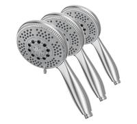 Vinabo Alcachofa de ducha, 5 chorros, universal, ajustable, funciones de cabeza de ducha de mano de alta presión, ABS cromado, alcachofa con boquilla de silicona y mango ergonómico, Plata