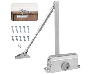 Vinabo Cierrapuertas hidráulico automático, Cierrapuertas con Retenedor, Cierrapuertas Muelle de Aluminio, Cierre Automático Ajustable, para Comercial y Hogar Puerta de 15-45 kg, plata