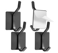 Vinabo Ganchos Adhesivos para Pared de 4 piezas, Colgadores Adhesivos Resistentes para Armarios, Puertas, Paredes, Sin Taladrar, Inoxidables (Negro)