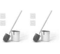 Vinabo Escobillas de Baño, Escobilla WC de Inodoro de Silicona, Cepillo de Aseo Plano, Escoba Inodoro, Secado rápido, Antigoteo, Cepillo de Inodoro, Montaje en Pared/Suelo, Color Blanco (Paquete de 2)