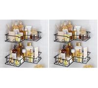 Vinabo Estanteria Ducha 2PCS, Estanteria Baño sin Taladro, Estante Ducha con Adhesivo, Organizador Ducha Antioxidante con 4 Ganchos, Accesorios de Baño (Negro) (Paquete de 2)