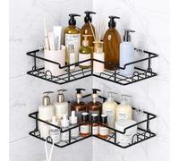 Vinabo Estanteria Ducha Sin Taladro, 2 Piezas Esquineras con Ganchos, Negro | Estantería Baño Adhesiva, Rinconera Ducha para Champú, Gel y Accesorios