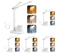 Vinabo LED Lámpara de Escritorio, 3 Brillo 3 Colores Flexo Led Escritorio, Carga USB Luz de Escritorio para Lectura Estudio Plegable, Táctil, Regulable, Niño, Dormitorio,Cabecera,Oficina