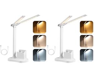 Vinabo LED Lámpara de Escritorio, 3 Brillo 3 Colores Flexo Led Escritorio, Carga USB Luz de Escritorio para Lectura Estudio Plegable, Táctil, Regulable, Niño, Dormitorio,Cabecera,Oficina