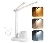 Vinabo LED Lámpara de Escritorio, 3 Colores y Brillo Regulable, Doble Cabezal Plegable, Control Táctil, Alimentación USB con Cable de 0,8 m, para Lectura, Estudio, Dormitorio y Oficina