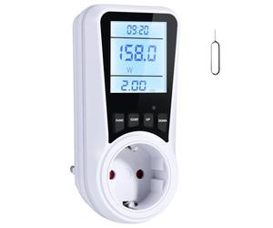 Vinabo Medidor de consumo eléctrico con LCD, contador de energía eléctrica 16 A/3680 W, 7 modos de control, protección contra sobrecarga, toma consumo de energía