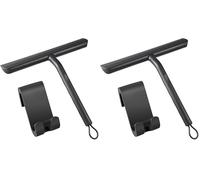 Vinabo Rasquetas Limpiacristales para Ducha de Silicona con Soporte, Limpia Mamparas Cristal, Limpieza y Alisado Superficies Ventanas, Espejos y Baños-21cm,Negro (Paquete de 2)