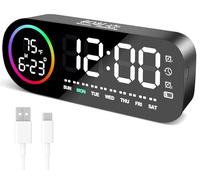 Vinabo Reloj Despertador Digital con luz Nocturna de 7 Colores, 4 Niveles de Brillo,Pantalla LED Grande de Temperatura, Control de Voz, 12/24 Horas, Puerto USB,Repetición, Memoria de Apagado (Negro)