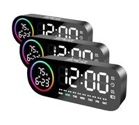 Vinabo Reloj Despertador Digital con luz Nocturna de 7 Colores, 4 Niveles de Brillo,Pantalla LED Grande de Temperatura, Control de Voz, 12/24 Horas, Puerto USB,Repetición, Memoria de Apagado (Negro)