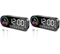 Vinabo Reloj Despertador Digital con luz Nocturna de 7 Colores, 4 Niveles de Brillo,Pantalla LED Grande de Temperatura, Control de Voz, 12/24 Horas, Puerto USB,Repetición, Memoria de Apagado (Negro)