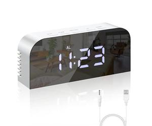Vinabo Reloj Despertador Digital, Pantalla LED Espejo Grande con Pantalla de Fecha y Temperatura, con 2 Puertos de Carga USB, 12/24 Horas, Decoración Moderna para el Hogar o el Dormitorio