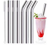 Vinaco Pajitas de metal reutilizables de acero inoxidable, juego de 6 con cepillo de limpieza (dobladas y rectas, 3 x 10.5 pulgadas y 3 x 8.5 pulgadas, color plateado, acabado brillante)