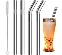 Vinaco Pajitas reutilizables y pajitas de té de burbujas de 12 mm de ancho, juego de 4 varillas de acero inoxidable de 216 mm y 266 mm de largo con 1 cepillo, pajitas gruesas para bebidas grandes y