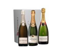 VINADDICT Caja de champán Prestige 3-3 botellas en estuches - Louis Roederer, Taittinger, Bollinger. 750 mililitros